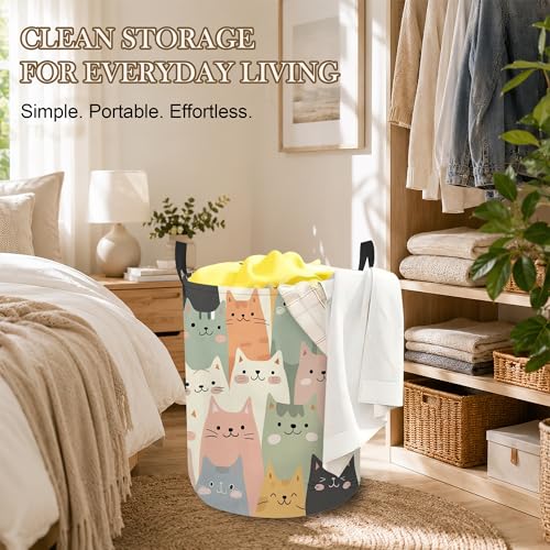 Image of Cute Cat Laundry Hamper, Cartoon Cat Laundry Baskets, Waterproof Oxford Cloth for Room /Bathroom /Bedroom /Dormitories 16x20.8 Inch