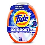 Tide Oxi Boost Power PODS Laundry Detergent Pacs, 45 Count, Set-In Stain Removal + Oxi Power, laundry soap detergent pacs