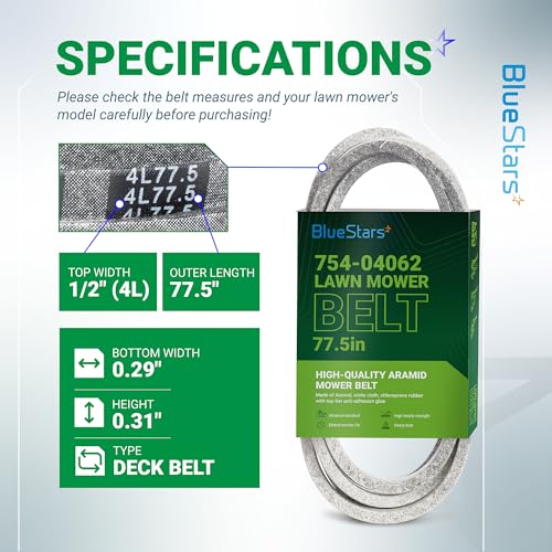 Image of BlueStars 754-04062 954-04062 Deck Belt | Aramid Cord Belt | 1 /2 x 77.5