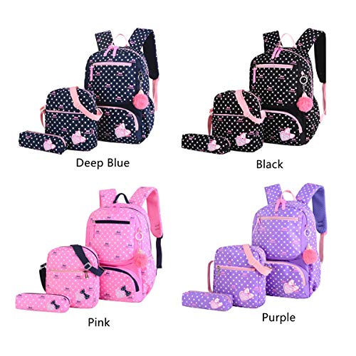 Ekuizai 3Pcs Heart Prints Backpack Sets 3 In 1 Bowknot Primary Schoolbag Travel Daypack School Bag Kid Backpack For Girls (Blue) #TOP5
