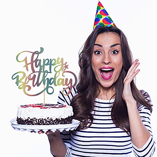 Crseniny Happy Birthday Cake Topper,Rainbow Glitter Birthday Sign Cake Decorations，Anniversary Party/Birthday Party Decoration Supplies #TOP3