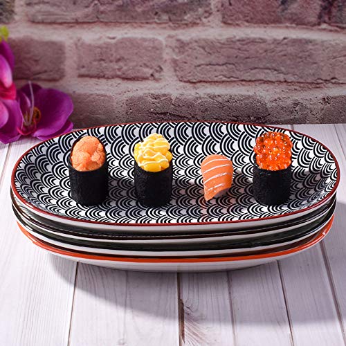 Bosili Family Dinner Plates Set Of 4, Japanese Glazed Ceramic Plate Family Dinner Plate, 9.4 Inch Oval Plate Fish Plates #TOP5
