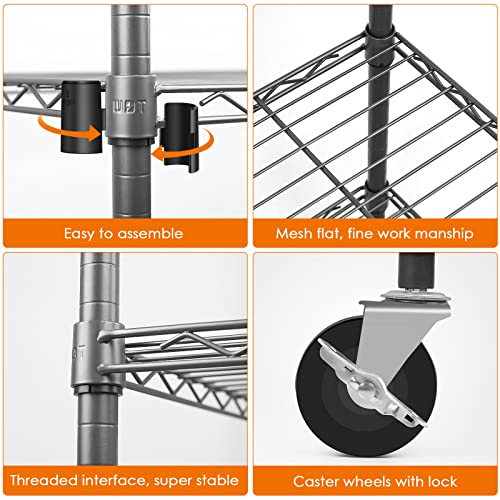 Image of WDT 3-Tier Metal Rack Heavy Duty Shelving with Wheels, Metal Stroage Rack with Shelves, Freestanding Shelf with Hanging Rod, Max Load 750LBS,35 inch Wx18 Dx74.4 H