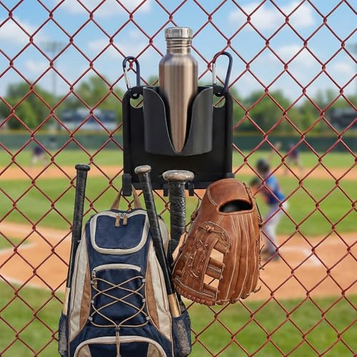 Baseball Softball Dugout Organizer with Drink Holder-Portable Fence Mount Gear Hanger for Bat/Glove Keeps Dugout Neat-Heavy Duty Softball Equipment Rack Accessories Baseball Gift for Players