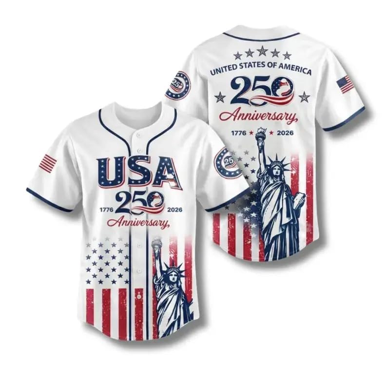 Camiseta USA 250th Anniversary Baseball Jersey, Full-Print Statue of Liberty Patriotic Top, 1776–2026 Semiquincentennial miniatura 1