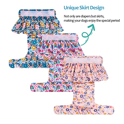 Image of CuteBone Female Dog Diapers with Skirts 3 Pack Reusable Puppy Dresses Pants for Heat Cycle Period QBD11S