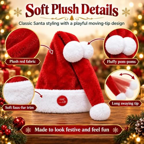 Animated Santa Hat, Moving Christmas Hat with Funny Swinging Design (Red) - image 7