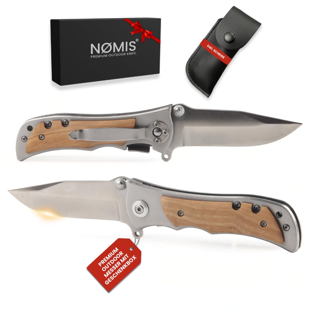 NØMIS Klappmesser | Outdoor Messer Survival | Taschenmesser Klappmesser mit Messerscheide | Edelstahl Jagdmesser Angelmesser | Schnitzmesser Bushcraft Messer | Einhandmesser