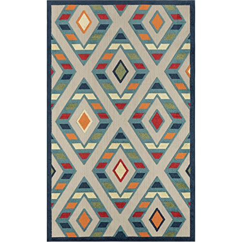 LR Home - Alfombra de área para interiores y exteriores, 4 x 6 pies, para decoración del hogar, alfombra de transición de diamantes adecuada para sala de estar, dormitorio, sala de juegos, patio