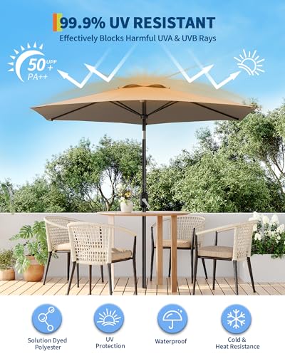 7.5FT Outdoor Patio Umbrella, Outdoor Table Umbrella, Market Umbrella With Push Button Tilt and Crank, 6 Sturdy Ribs UV Protection Waterproof for Garden, Deck, Backyard, Pool, Tan