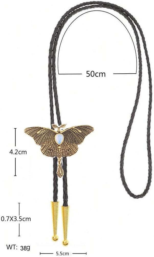 GelConnie Vintage Gold Death Moth Bolo Tie for Women Death Head Moth Bolo Tie for Men, Adjustable Unisex Western Bolo Opal Moth Ties Unique Gifts