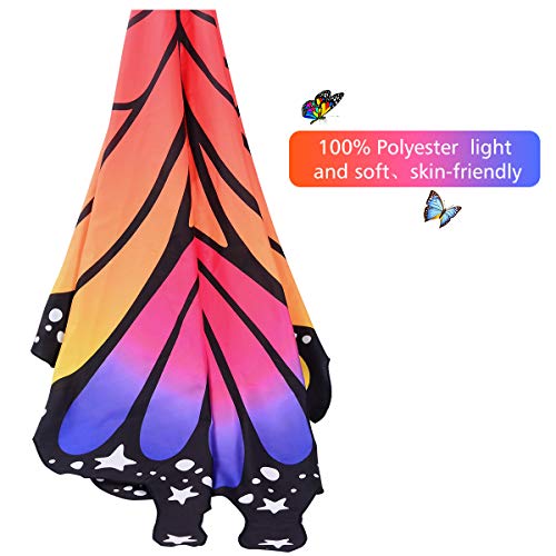 HITOP Women Soft Chiffon Halloween Party Butterfly Wings Shawl Festival Wear Dress Up Cape (Rosy Blue)