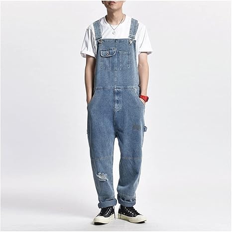 Amazon.com: Overol de mezclilla para hombre, con babero, recto, rasgado,  pantalones cargo de bolsillo grande, pantalones casuales azules, sueltos  (Color: azul, talla: L) : Ropa, Zapatos y Joyería