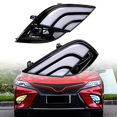 Astra Depot Fits For Toyota Camry SE/XSE 2018-2020 Fog Lamp Bezel Cover DRL Turn Signal 5500K-6500K Xenon White Amber LED Lights + Fog Light (Amber/White/Blue)