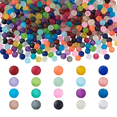 Craftdady 500Pcs 8mm Frosted Round Glass Beads Transparent Matte Crystal Glass Ball Beads Tiny Loose Spacer Beads 20 Colors for Jewelry Making, Hole: 1.3-1.6mm GLAA-CD0001-14B-Qingsen