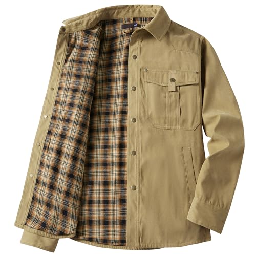 Jacket for Men Flannel Lined Shirt Jackets Long Sleeve Button Down Plaid Shirt Western Cowboy Casual Overcoat Tops2