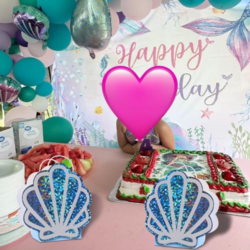 Sariiraw 16 Pack Mermaid Party Favor Bags with Handles, Holographic Seashell Goodie Bags for Under The Sea Theme Party Decorations, Mermaid Birthday, Baby Shower Supplies, 6\"x3.1\"x9.8\"