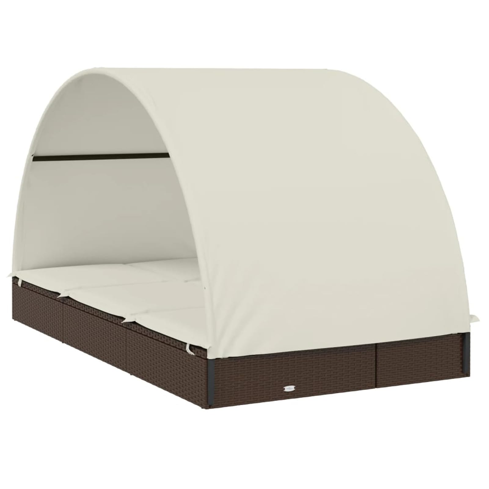 Rantry Casa Lettino Doppio Tetto Rotondo Marrone 211x112x140 cm Polyrattan, Lettini Prendisole, Divano Letto Mobili, Lettini da Giardino, Lettino da Piscina, Lettino Prendisole da Giardino Decor