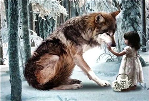 ESOOR DIY 5D Diamante Bordado Pintura Al oleo, Nina y Lobo Pintura Diamante Kits de punto de Cruz Diamante Mosaico Home Decor