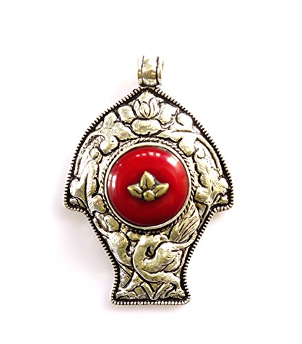 Pendentif corail rouge en argent 925 fait main au style ethnique chic unique