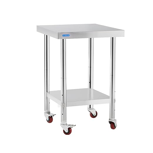 Stainless Steel Table for Prep & Work with 4 Caster Wheels with Undershelf 18 x 24 NSF Metal Commercial Kitchen Prep Table with Adjustable Under Shelf Worktable for Restaurant Home Outdoor