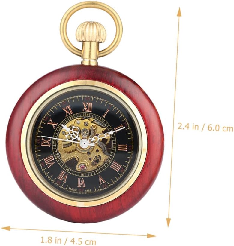 CLISPEED Mechanical Pocket Watch with Chain Retro Roman Numeral Copper Case Vintage Hanging Pocket Watch for Elderly Men Classic Antique Timepiece