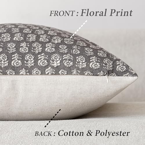 Image of Foindtower Set of 2 Decorative Vintage Floral Print Throw Pillow Covers Neutral Modern Farmhouse Cushion Covers Boho Home Decor for Sofa Couch Chair Bedroom Living Room,24x24 Inch,Rustic Gray
