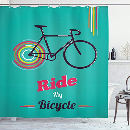 ABAKUHAUS Vintage Shower Curtain, Ride My Bicycle Theme Poster Style Retro Bike Hipster Art Illustration