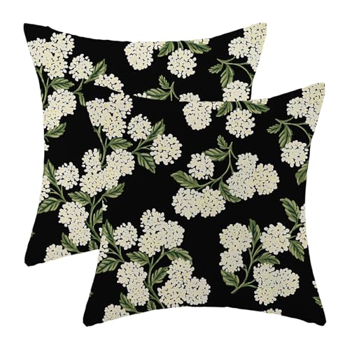 Yxuiyal Floral Pillow Covers 18x18 Set of 2 Summer Black White Hydrangea Throw Pillow Cover Outdoor Decoration Spring Flower Pillowcase Farmhouse Decorative Cushion Case for Sofa Couch Home Decor