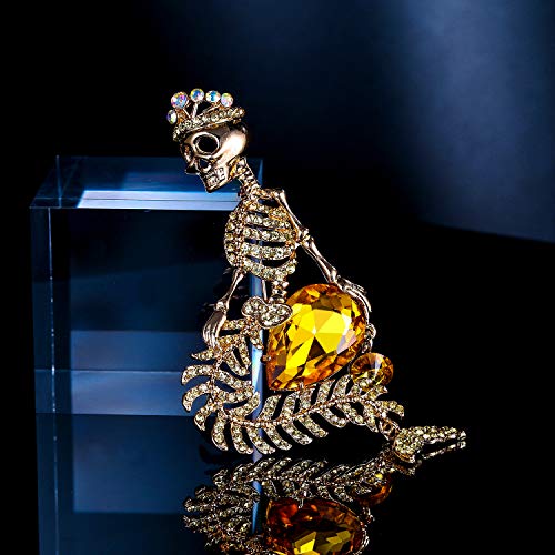 Image of EVER FAITH Women's Austrian Crystal Halloween Mermaid Skull Crown Teardrop Brooch