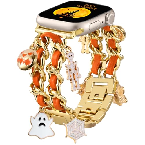 DaQin Halloween Charms Band Compatible with apple watch bands for women 40mm 38mm 41mm 42mm Pretty Metal Chain Strap with Decorative Charms for iWatch Bands Series 11 10 9 8 7 6 5 4 3 2 1 SE