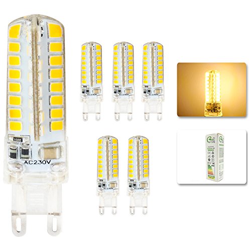 Mengjay® 5 x G9 lampadina LED 220 V 6 W 64 LED 2835 SMD silicone corpo luce bianca calda per sostituire 60 lampada alogena