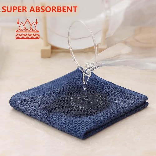 Image of 100% Cotton Kitchen Dish Cloths, 6 Pack Waffle Weave Ultra Soft Absorbent Dish Towels for Drying Dishes Quick Drying Kitchen Towels Dish Rags, 13.4 X 13.4 Inches (Dark Blue, Pack of 4)