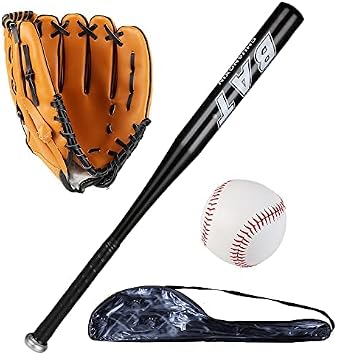 Softball Baseball Bat Set with Glove and Balls - 25 Inch/63cm Aluminum Bat for Pickup Games and Batting Practice