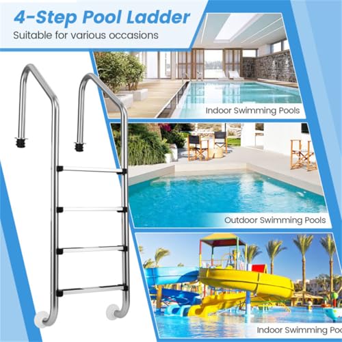 Escalera para piscina con 4 peldaños de acero inoxidable miniatura 4