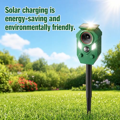 Solar Powered Ultrasonic Animal Repeller with Motion & LED Strobe Lights, Cat Deterrent Outdoor for Squirrels, Deer, Rabbits, Skunks & Dogs, Protects Garden, Yard, Lawn, Farm & Crops - 4Pack — view 4