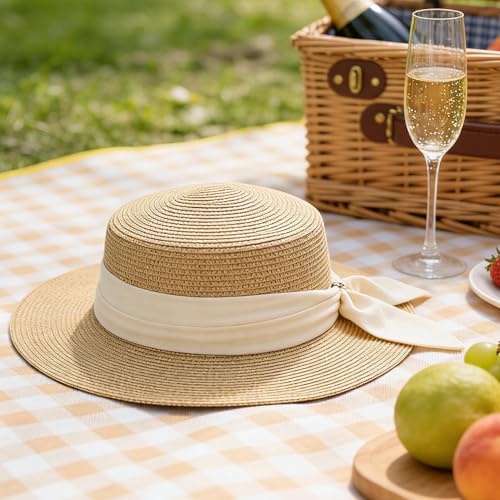Sombrero de paja para mujer con ala ancha y lazo miniatura 5