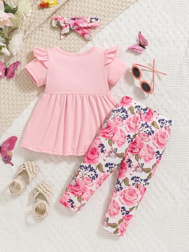 Image of Doresbebe Baby Girl Clothes Toddler Girl Outfits Infant Girl Summer Clothes for Girl Ruffle Shirt Pants+Cute Headband 3PCS