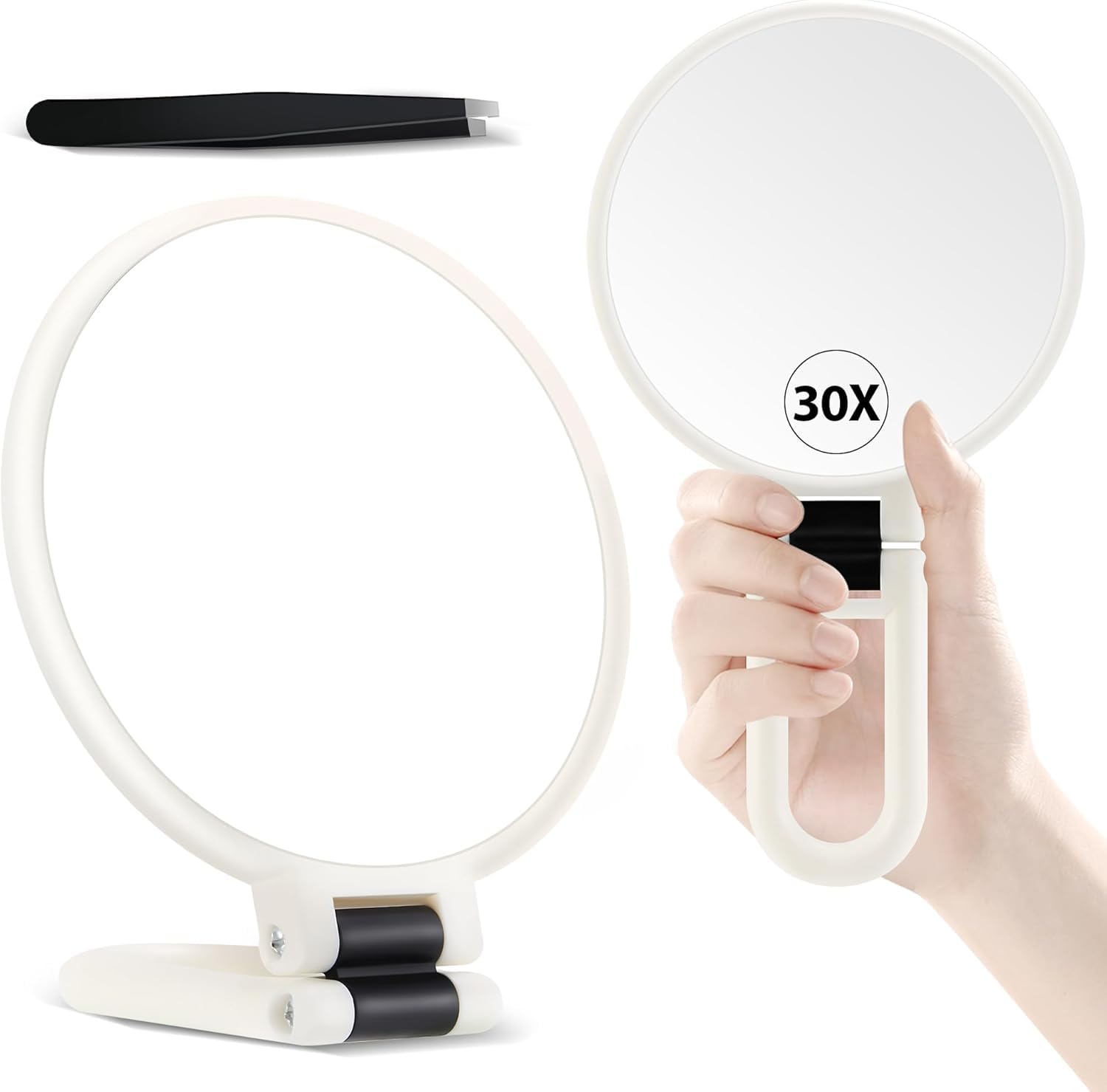 Magnifying Mirror 30X Magnifying Makeup Mirror with Stand – Double-Sided Round for Makeup & Skincare, Eyebrow Grooming, Travel-Ready Handheld & Bathroom Vanity