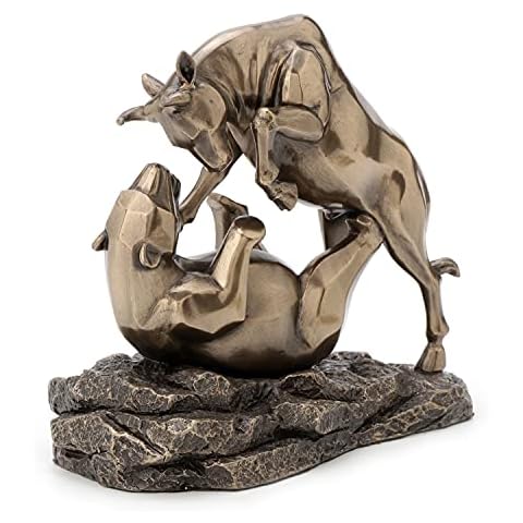 Veronese Design 15,2 cm große Wand-Statue, Bull Bear Fight Financial Broker Geschenk, abstraktes Bronze-Finish Cover