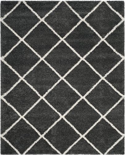 Image of AROMICK Modern Polyester Anti Slip Shaggy Fluffy Rug and Carpet for Living Room, Bedroom & Dining Room (4 x 6 Feet, Grey Ivory Box)