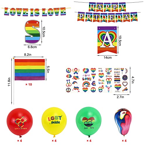 Meetory 53pcs Pride Flag Bunting, Rainbow Flag Gay Pride Accessories Set Inclued 10 Hand Flags, 2 Lesbian Bisexual Flag - Image 2