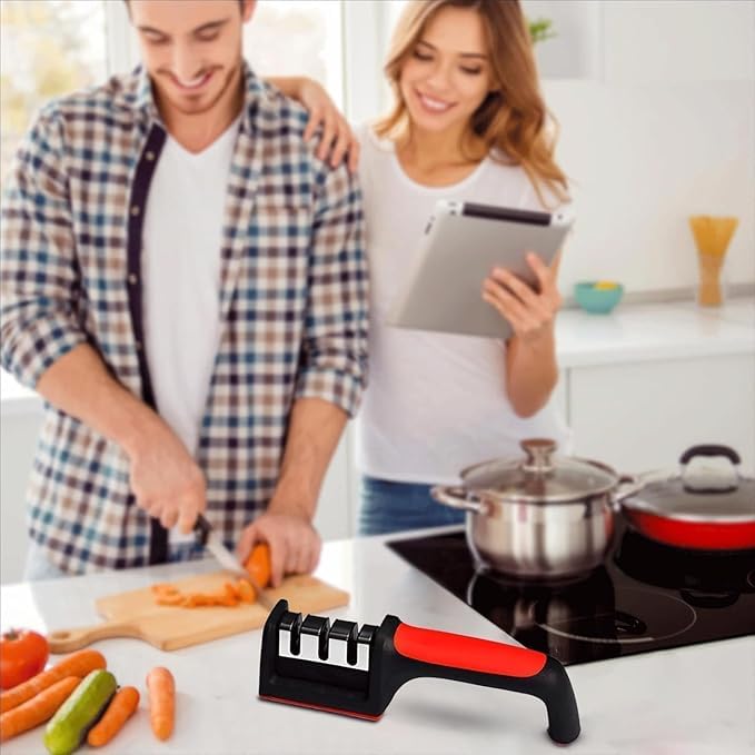 Image of 3-Stage Manual Knife Sharpener with Tungsten Carbide, Ceramic, Diamond Abrasive, ABS Plastic, 20x4.5x5.5 cm,