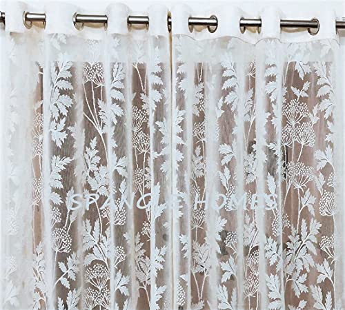 7Ft Grommet Curtains Door Curtain Set Of 2|Heavy Tissue Net Floral Semi Transparent Sheer Parda For Home Living/Drawing And Bedroom, 4X7 Feet, White N