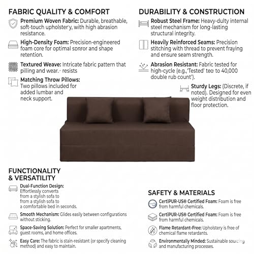 Image of Foldable Four Seater Sofa Bed 6 X 6 Ft Jute Fabric Washable Cover Sofa Cum Bed with Cushions Convertible Sofa Bed for Home (Brown Color - Pre-Assembled)