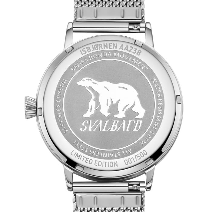 Svalbard ISBJØRNEN 24 Horas Cuarzo Suizo Acero Negro Blanco Cuero Fecha Reloj Hombre, gris