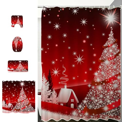 Cortinas de ducha creativas navideñas y alfombras para baño familiar 4