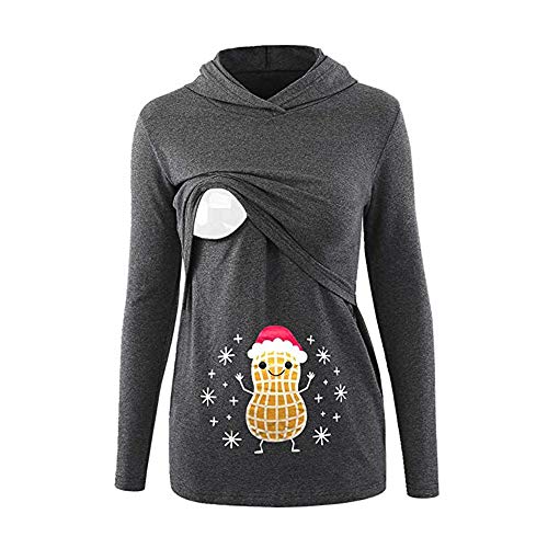 SamMoSon Mujeres Navidad Maternidad Enfermería Tops Manga Larga Arriba Embarazada con Capucha Blusa Amamantamiento Sudadera Mujer Top premamá camisón Talla Grande Vestidos (Gray XL)