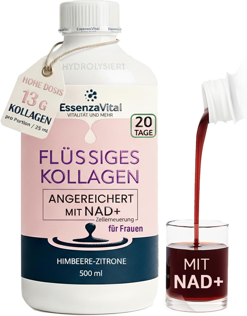 Liquid Collagen 13000 mg with NAD+ and Hyaluronic Acid for Women Drinkable at 13 g per dose Skin Hair and Nails Raspberry Lime Flavour 500 ml 1 Month