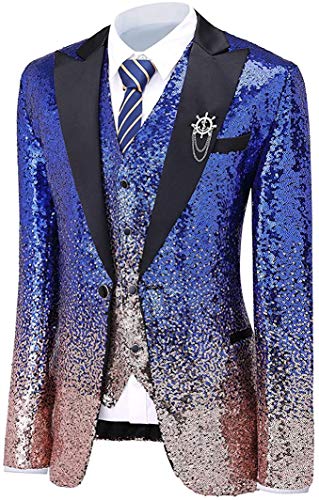 Men's Suit Three Pieces Shiny Sequin Mens Suit Notch Lapel Tuxedo for Wedding4